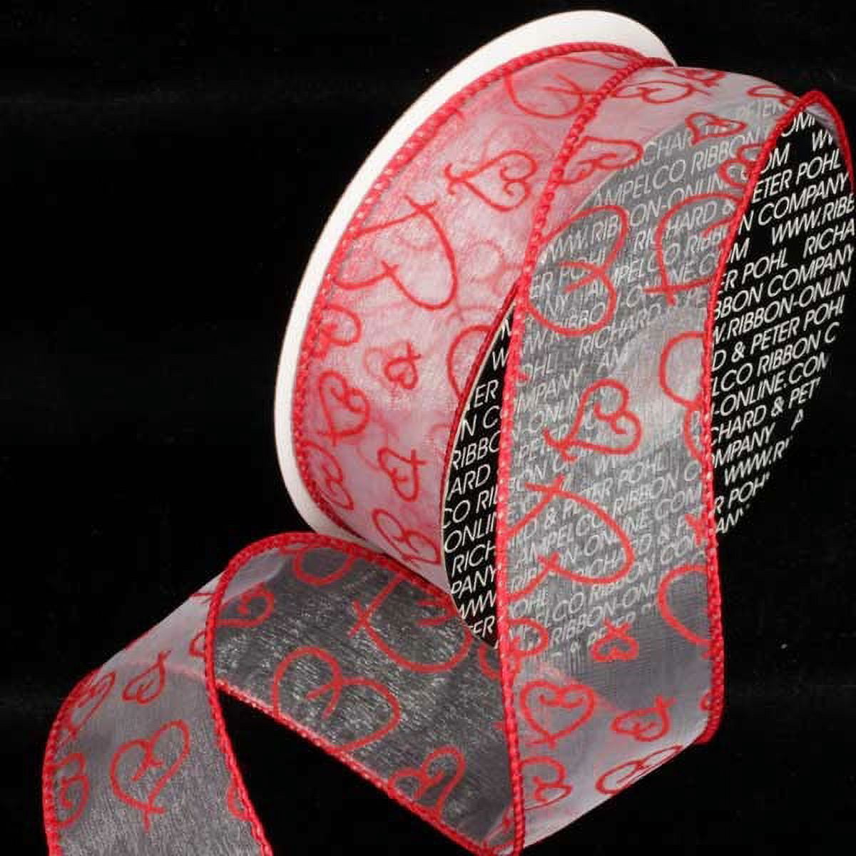 The Ribbon People Red and White Flocked Heart Wired Craft Ribbon 4