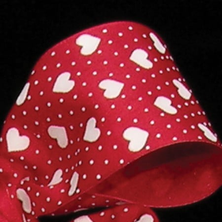 The Ribbon People Red and White Small Hearts Taffeta Wired Craft Ribbon 1.5" x 54 Yards