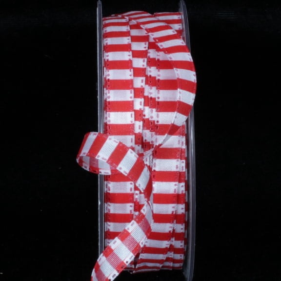 The Ribbon People Red and White Striped Capri Wire Edged Craft Ribbon 0.25" x 110 Yards
