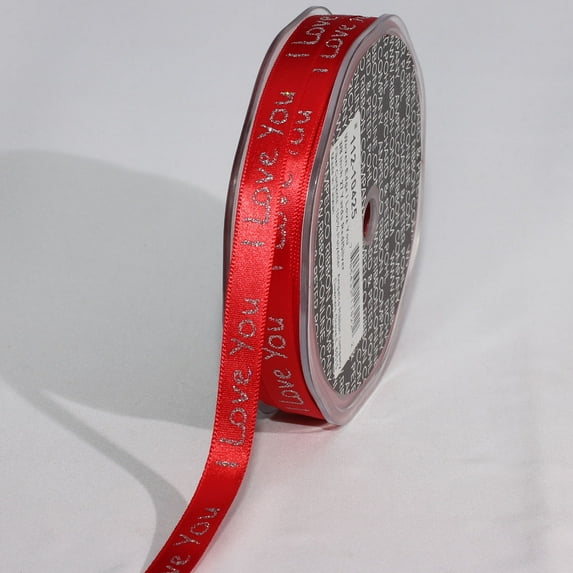 The Ribbon People Red with Silver Glitter "I Love You" Woven Edge Craft Ribbon 0.25" x 108 Yards