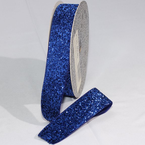 The Ribbon People Royal Blue Glitter Woven Edge Velvet Craft Ribbon 1" x 11 Yards