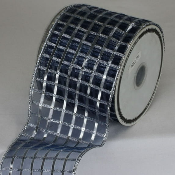 The Ribbon People Royal Blue and Gold Checkered Wired Craft Ribbon 4" x 20 Yards