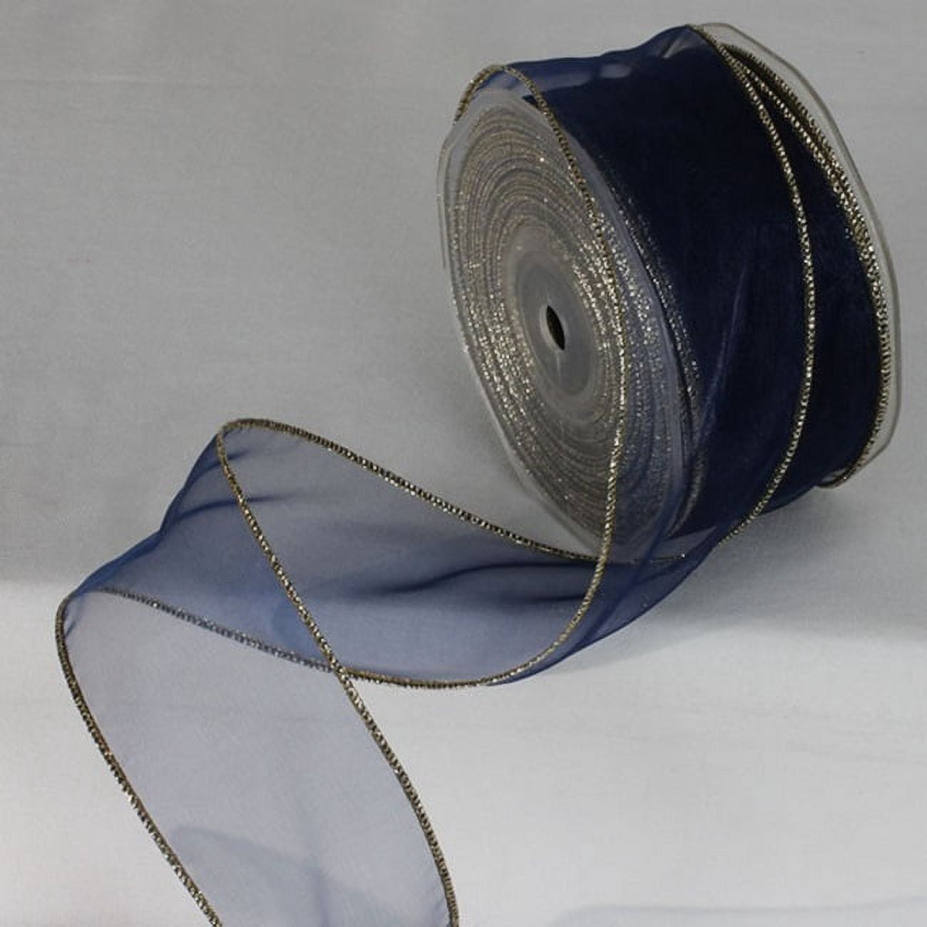 The Ribbon People Royal Blue and Gold Ribbed Wired Craft Ribbon 2