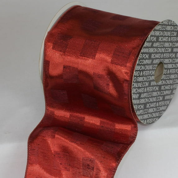 The Ribbon People Rust Red and Brown Squares Metallic Wired Craft Ribbon 5" x 20 Yards