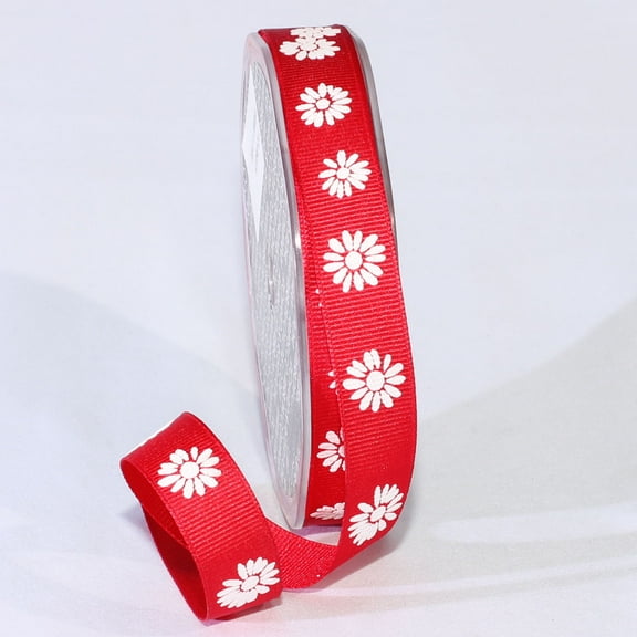 The Ribbon People Set of 4 Red Woven Edge Craft Ribbons with White Flower 0.625" X 88 Yards
