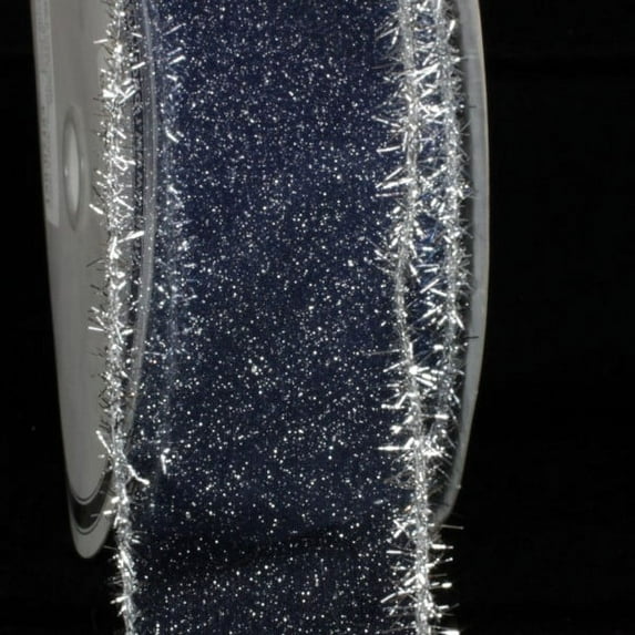 The Ribbon People Sheer Blue and Silver Fuzzy Edge Wired Craft Ribbon 3" x 20 Yards