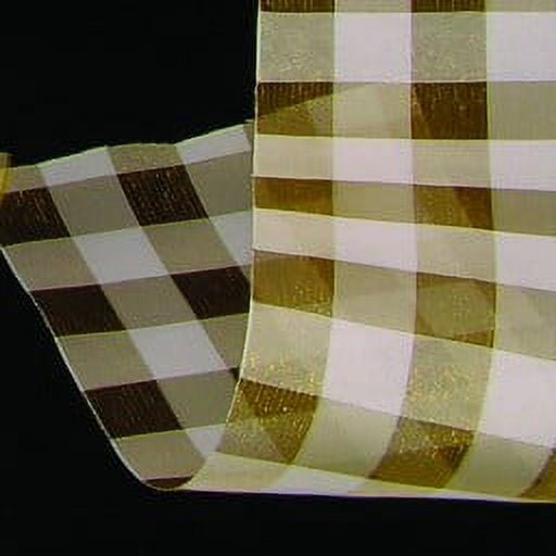The Ribbon People Sheer Butterscotch Brown and White Gingham Organza ...