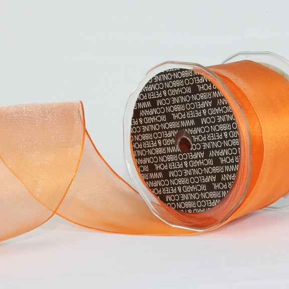 The Ribbon People Sheer Ice Bright Solid Orange Wired Craft Ribbon 2.375" x 27 Yards