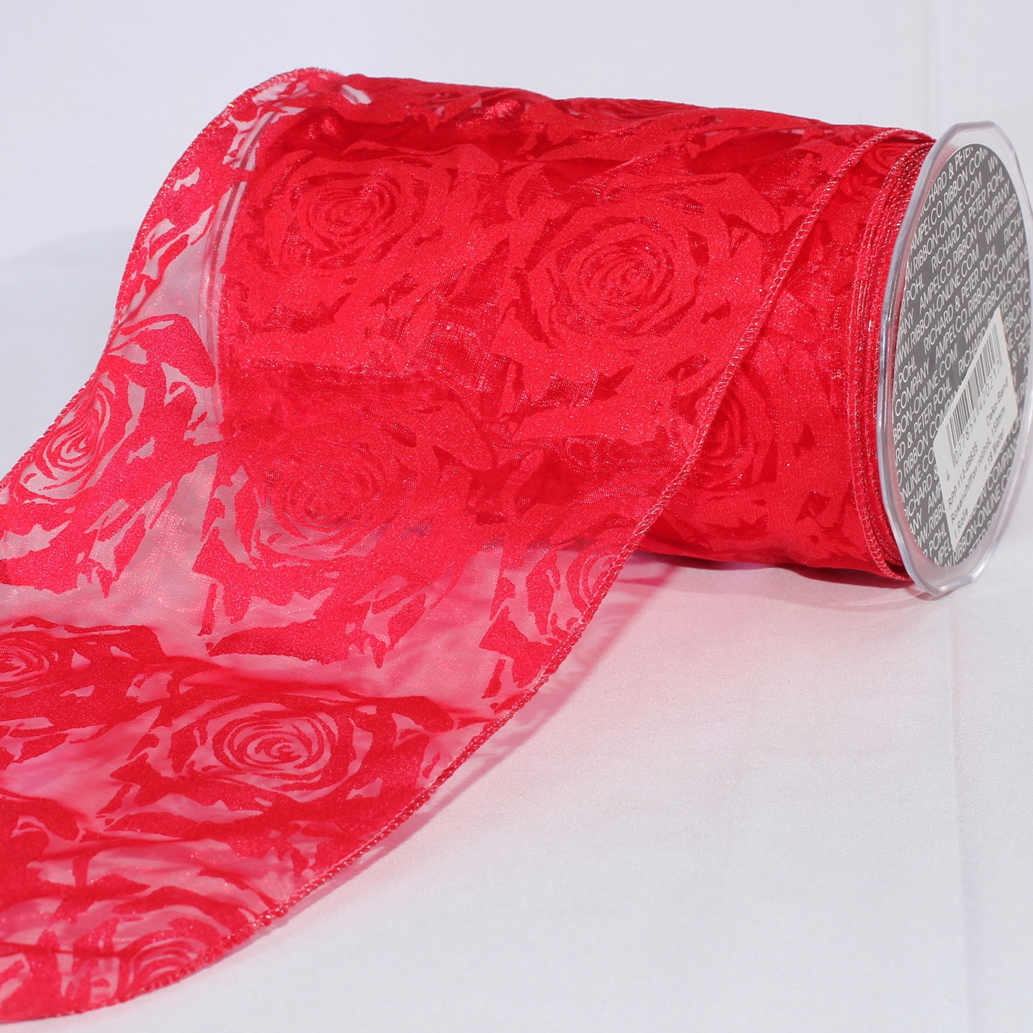 The Ribbon People Sheer Red Roses Wired Craft Ribbon 6