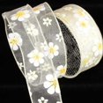thumbnail image 1 of The Ribbon People Sheer White And Yellow Gerbera Daisy Print Wired Craft Ribbon 2.5" x 40 Yards, 1 of 2