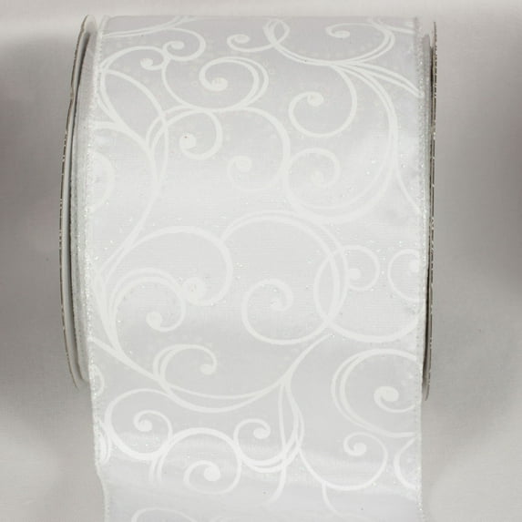 The Ribbon People Sheer White Swirl Wired Craft Ribbon 4" x 20 Yards