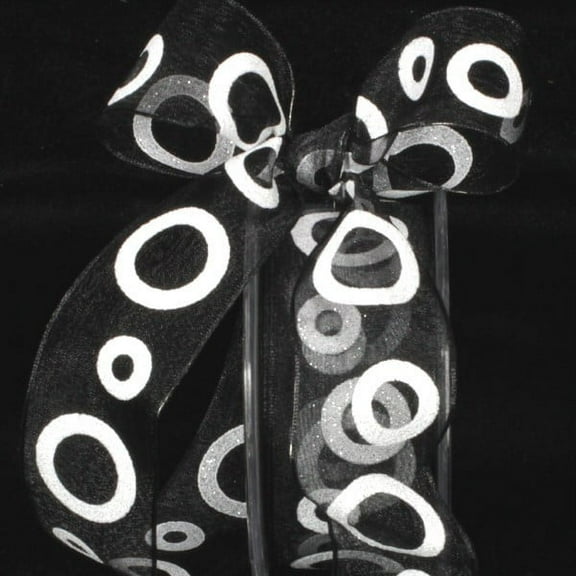 The Ribbon People Shimmering Black and White Power Loops Wired Craft Ribbon 1.5" x 27 Yards