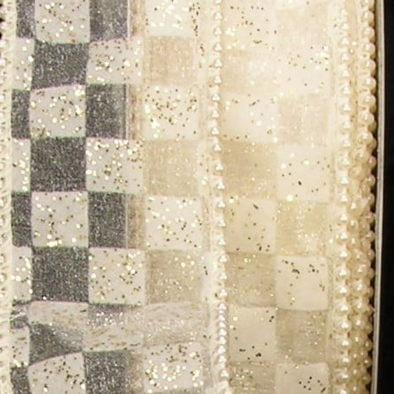 The Ribbon People Shimmering Ivory Geometric Wire Edged Craft Ribbon 4" x 20 Yards