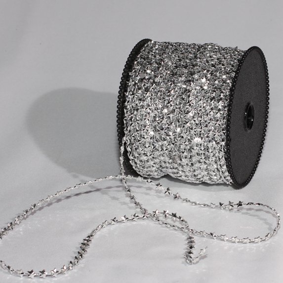 Silver Colored Mini Stars Acrylic Craft Ribbon 0.25" x 55 Yards