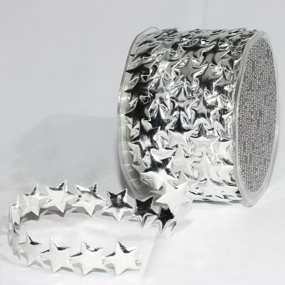 Silver Fine Lame Stars Craft Ribbon 0.75" x 20 Yards