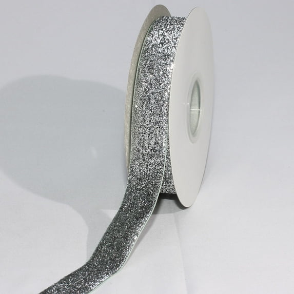 The Ribbon People Silver Glitter Woven Edge Velvet Craft Ribbon 1" x 11 Yards