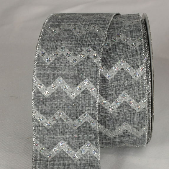 The Ribbon People Silver Glittered Chevron Motif Wired Craft Ribbon 2.5" x 20 Yards