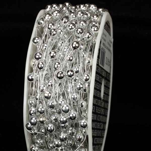 Silver Pearls Wired Craft Ribbon Garland 0.25" x 54 Yards