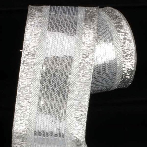 Silver Sequined Wired Craft Ribbon 4" x 10 Yards