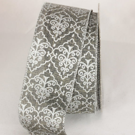 The Ribbon People Silver and Gray Tree Design Wired Craft Ribbon 2.5" x 20 yards