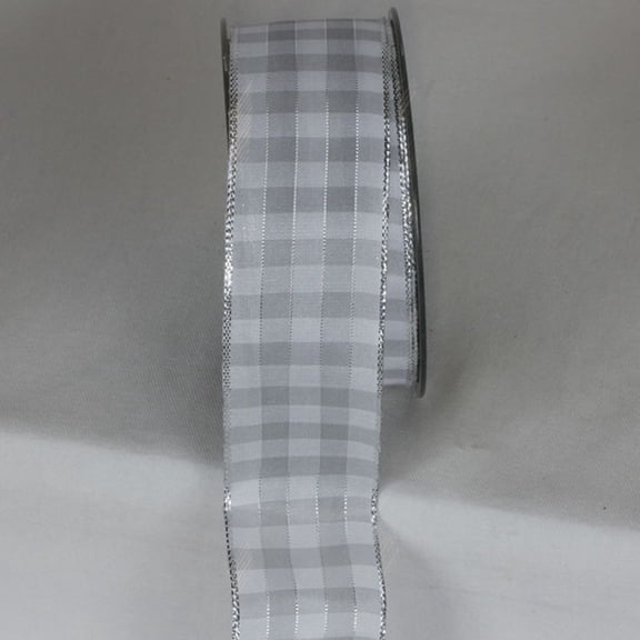 The Ribbon People Silver and Gray Woven Checkered French Wired Craft Ribbon 1.5" x 27 Yards