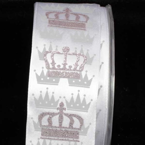 The Ribbon People Silver and White Crown Wired Craft Ribbon 1.5" x 27 Yards