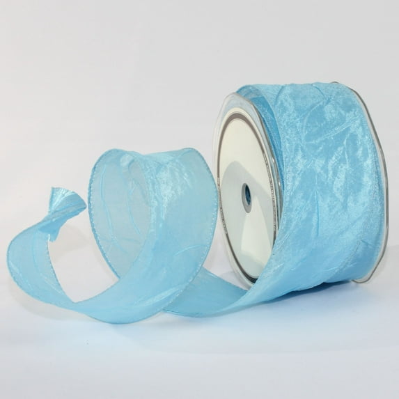 The Ribbon People Sky Blue Crinkled Satin Wired Craft Ribbon 2" x 27 Yards