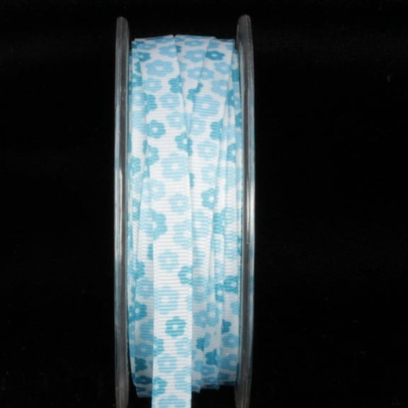 The Ribbon People Sky Blue Inga's Flower Print Grosgrain Craft Ribbon 0.25" x 108 Yards