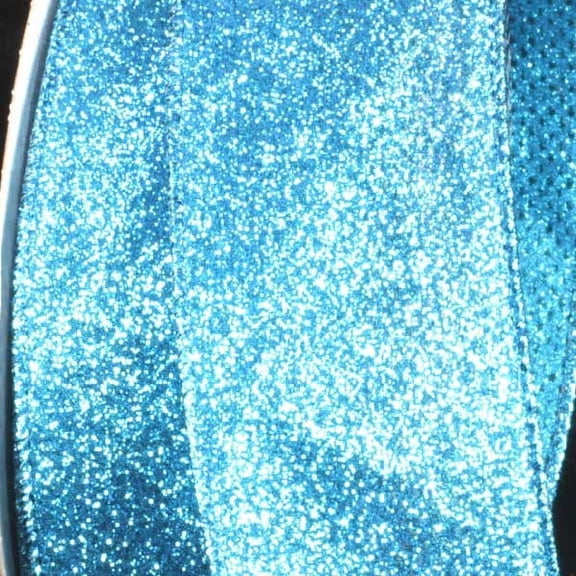 The Ribbon People Sparkling Turquoise Blue Glitter Wired Craft Ribbon 2" x 40 Yards