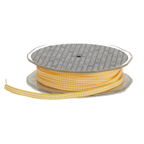 The Ribbon People Sunshine Yellow and White Checkered Woven Edge Craft Ribbon 0.18" x 110 Yards