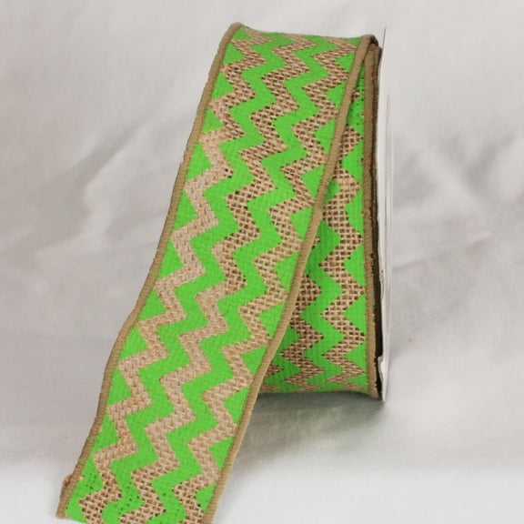 The Ribbon People Tan and Green Burlap Chevron Print Wired Craft Ribbon 2" x 40 Yards