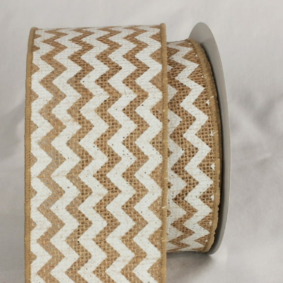 The Ribbon People Tan and White Burlap Chevron Print Wired Craft Ribbons 3" x 40 Yards