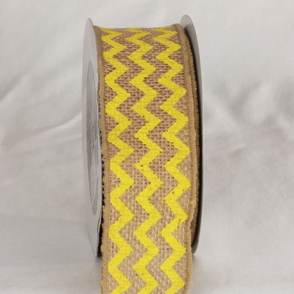 The Ribbon People Tan and Yellow Burlap Chevron Print Wired Craft Ribbon 2" x 40 Yards