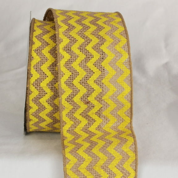 The Ribbon People Tan and Yellow Burlap Chevron Print Wired Craft Ribbon 3" x 40 Yards