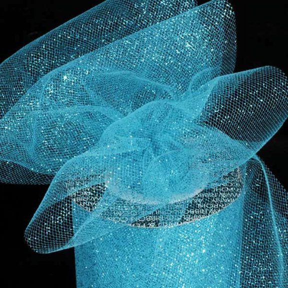 Designer Topaz Blue Glitter Tulle Craft Ribbon 6" x 110 Yards