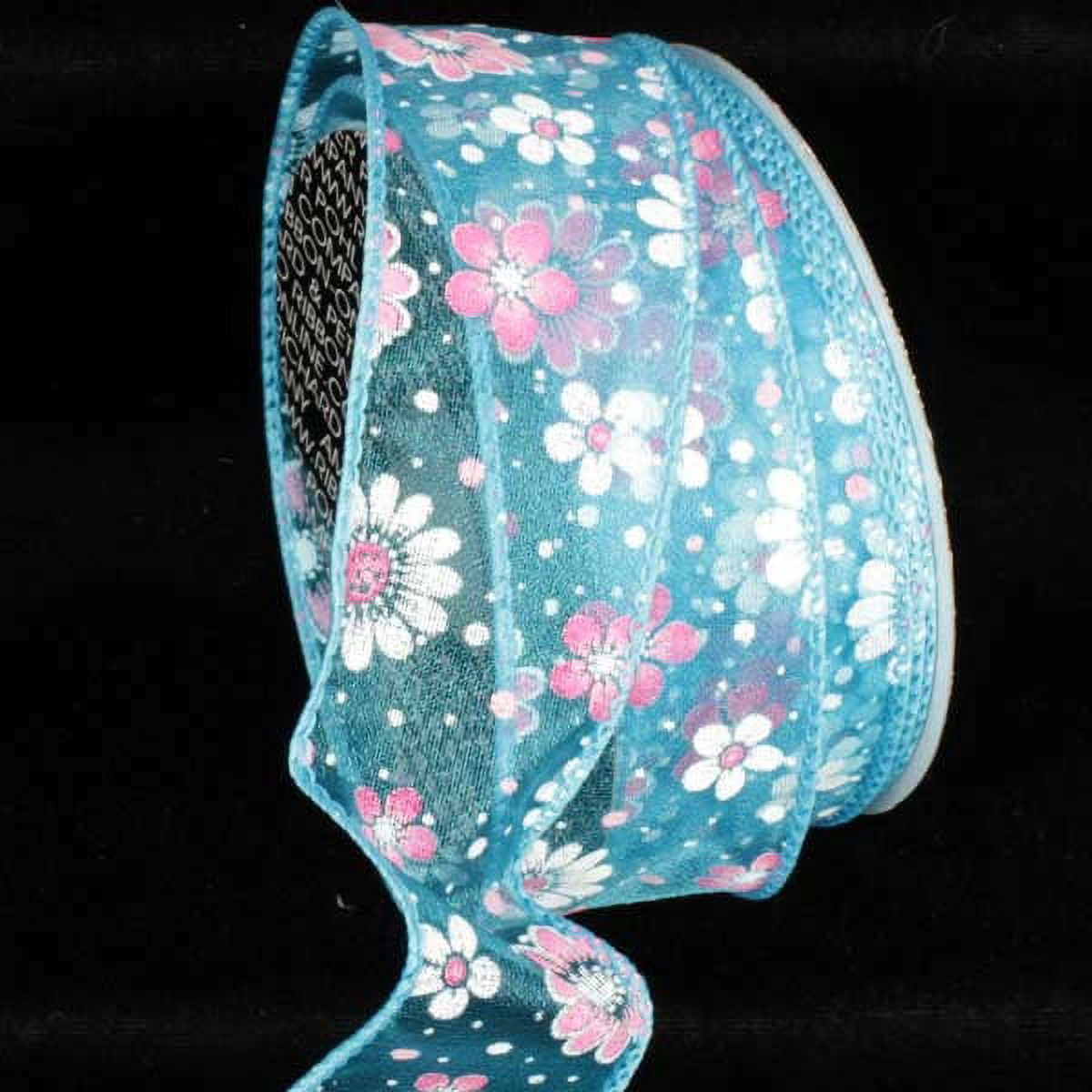 The Ribbon People Turquoise Blue Gerbera Daisy Wired Craft Ribbon 1.5" x 40 Yards