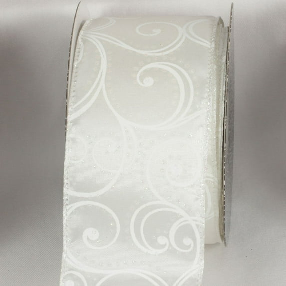 The Ribbon People White Contemporary Swirl Print Wired Craft Ribbon 2.5" x 20 Yards