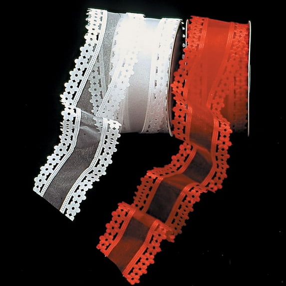 The Ribbon People White Flower Edge Wired Craft Ribbon 2.5" x 20 Yards