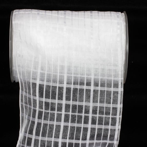 The Ribbon People White Solid and Sheer Check Wired Craft Ribbon 6" x 27 Yards