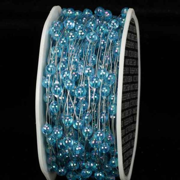 White and Blue Pearls Wired Craft Ribbon Garland 0.25" x 54 Yards