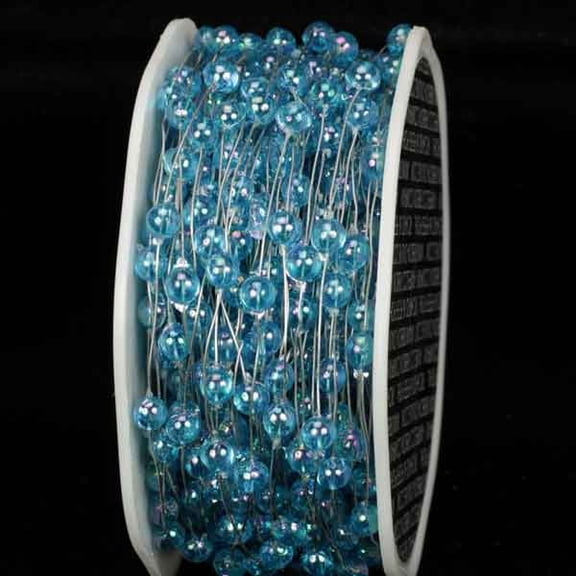 White and Blue Pearls Wired Craft Ribbon Garland 0.25" x 54 Yards