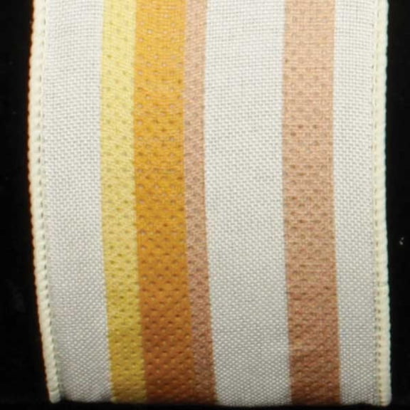 White and Brown Wired Craft Ribbon with Stripes 2.5" x 20 Yards