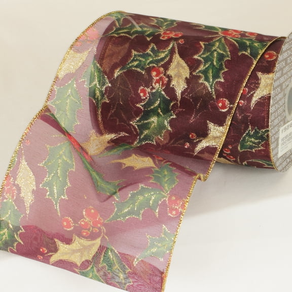 The Ribbon People White and Burgendy Red Floral Wired Craft Ribbon 3 x 20 Yards