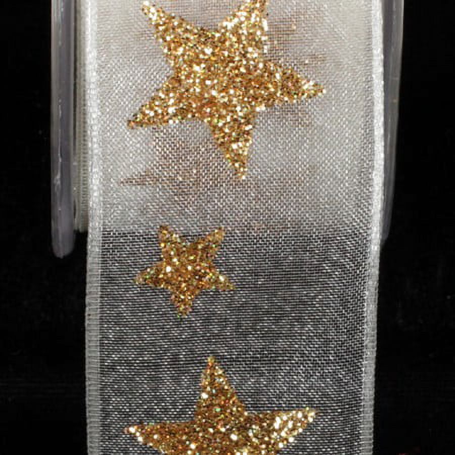 The Ribbon People White and Gold Star Wired Craft Ribbon 1.5