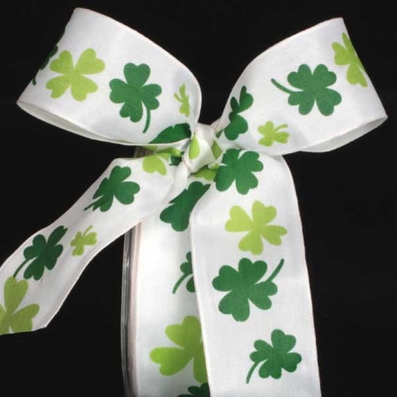 The Ribbon People White and Green Floral Wired Craft Ribbon 1.5" x 27 Yards