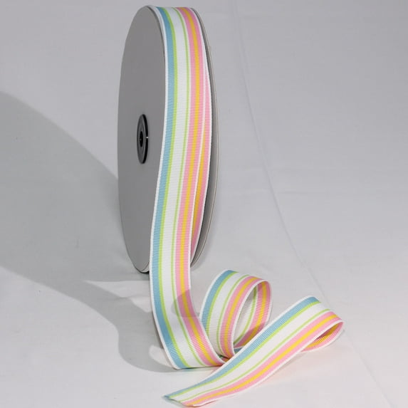 The Ribbon People White and Green Striped Woven Grosgrain Craft Ribbon 1" x 55 Yards
