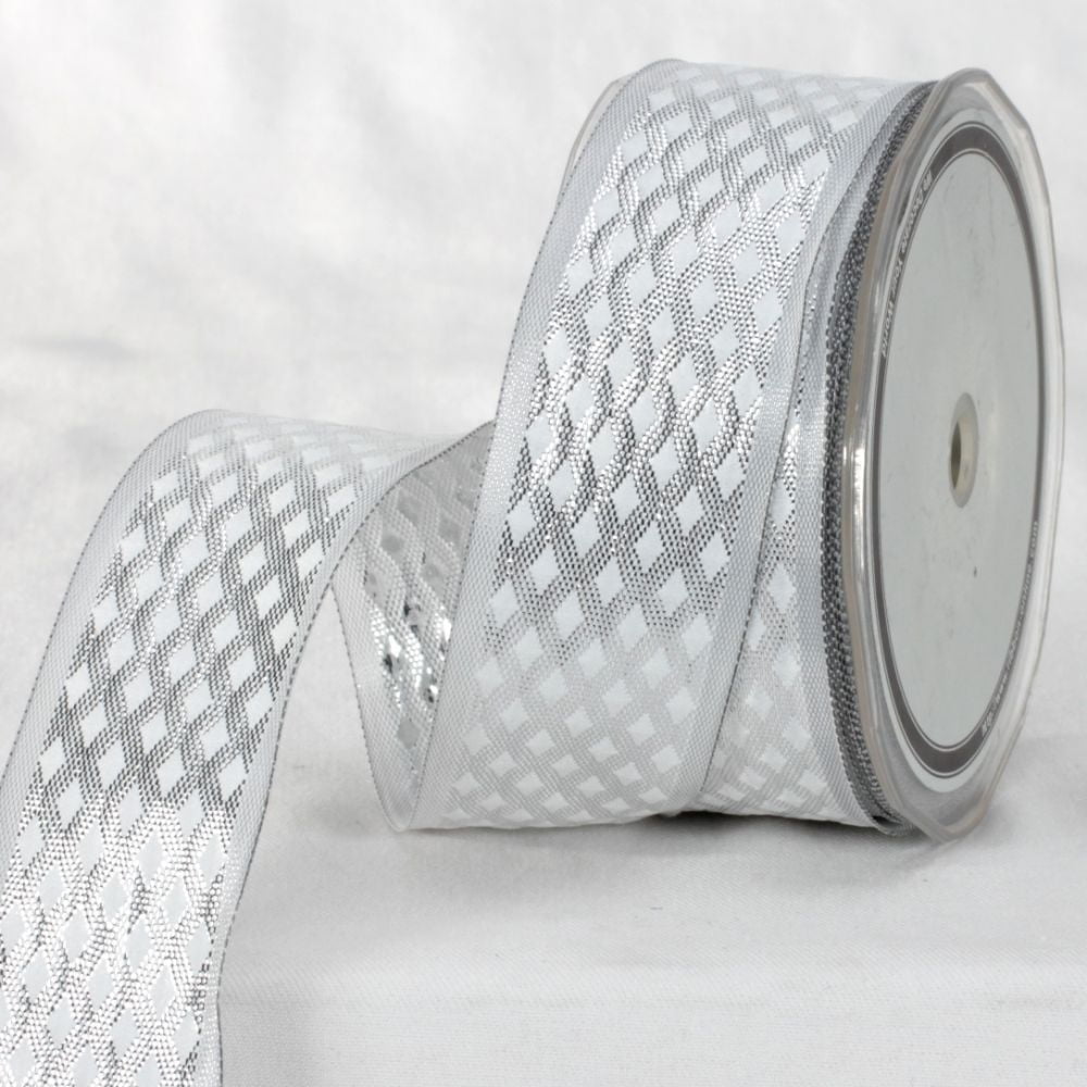 The Ribbon People White and Silver Colored Metallic Finish Ribbon 1.5" x 27 Yards