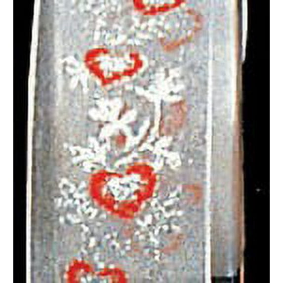The Ribbon People White and Silver Glitter Heart Wired Craft Ribbon 1.5" x 27 Yards