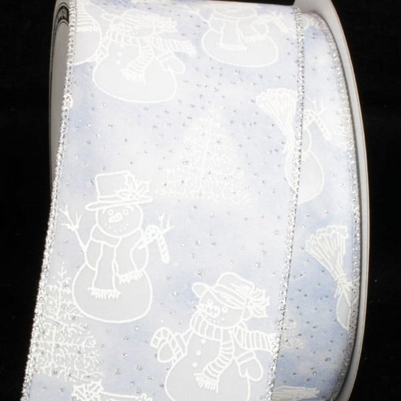 The Ribbon People White and Silver Snowmen Wired Craft Ribbon 3" x 20 Yards