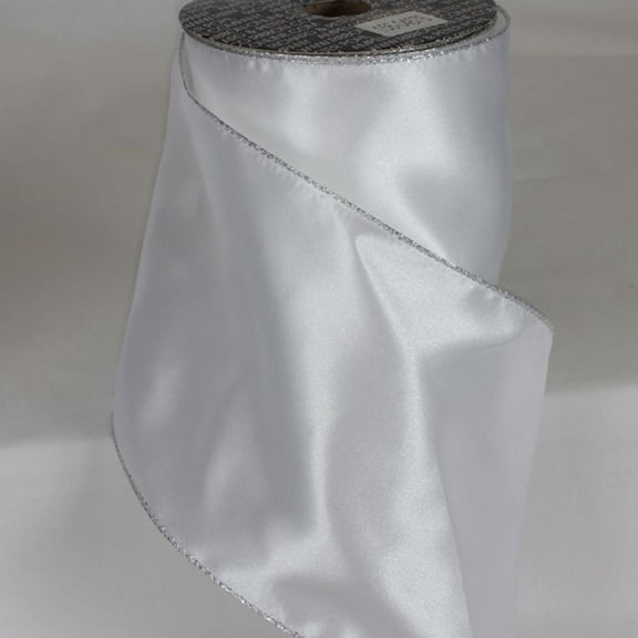 The Ribbon People White and Silver Solid Metallic Wired Craft Ribbon 6" x 20 Yards